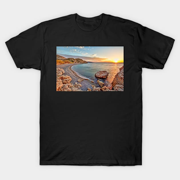 Sunrise at the famous beach Mavra Volia in Chios island, Greece T-Shirt by Constantinos Iliopoulos Photography